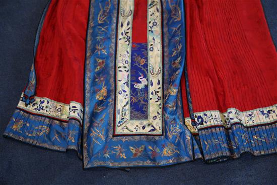 Two Chinese embroidered silk skirts, early 20th century,